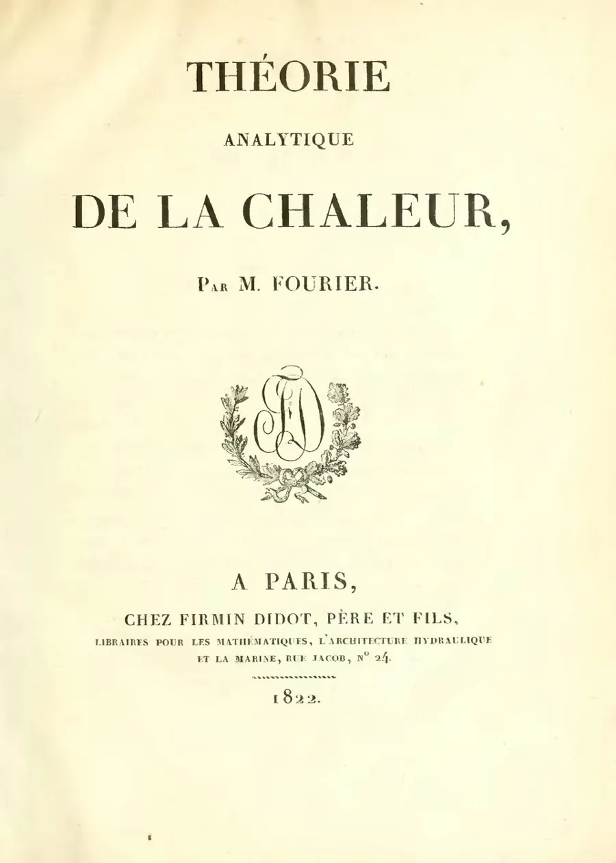 Титульный лист «Théorie analytique de la chaleur», Париж, 1822 — мемуар 1807 года дождался печати пятнадцать лет